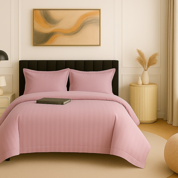 Lenjerie pat damasc policoton (ROZ-MOV)