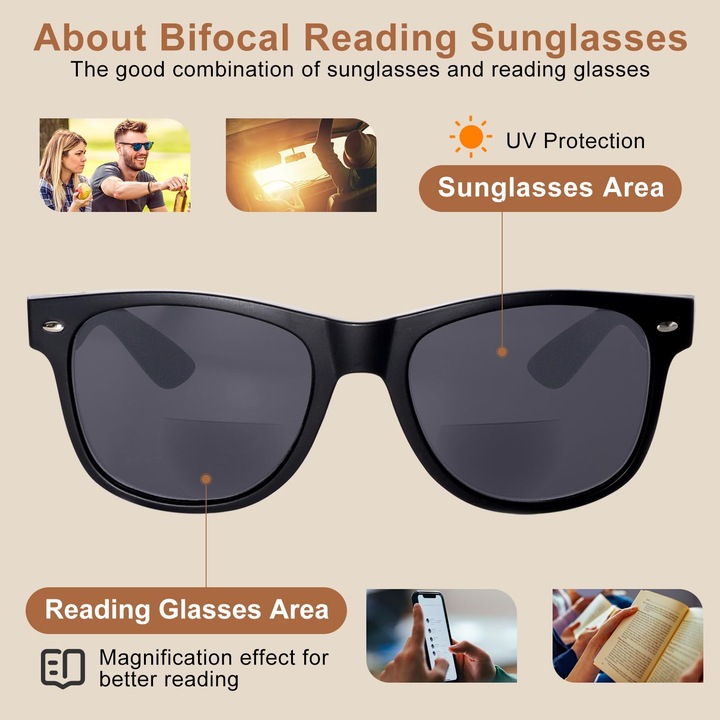 OKH Marco Retro Classic ochelari de citit, bifocali, protectie UV400, unisex, negru+maro, 2.0