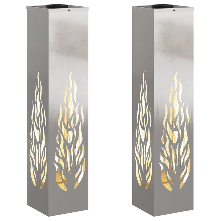 Set Lumina LED Solara pentru Alei 2 pcs vidaXL, Argintiu Otel inoxidabil