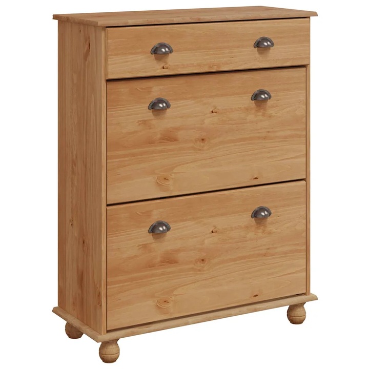 vidaXL Cipőszekrény fiókkal ASKIM Barna 85 x 35 x 108 cm Tömör fenyőfa 4105436