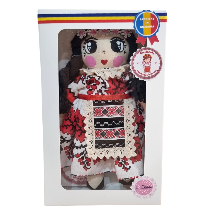 Papusa handmade traditionala romaneasca Romancuta 22 cm, tarancuta, artizanat folcloric, bruneta, suvenir, RO5_92