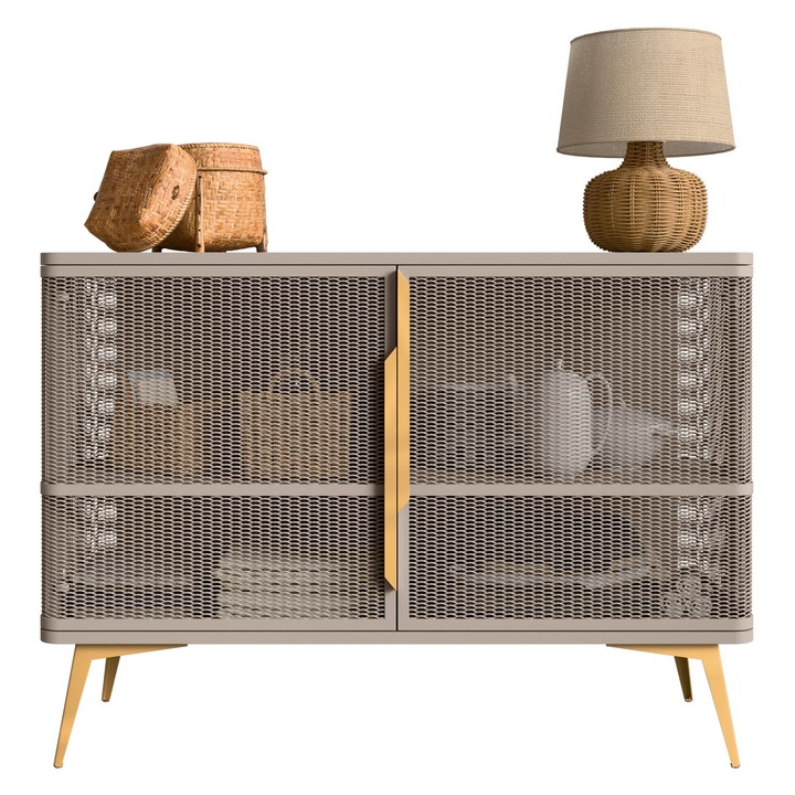 Comoda cu usi Bezor 2, MIRJAN 24, casmir + auriu, 40x120x85 cm