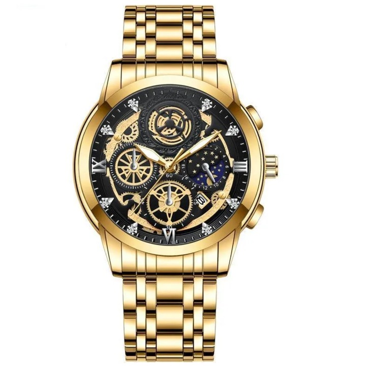 Мъжки часовник IZMAEL GE-33698, златист, 4см, неръждаема стомана, устойчив на влага