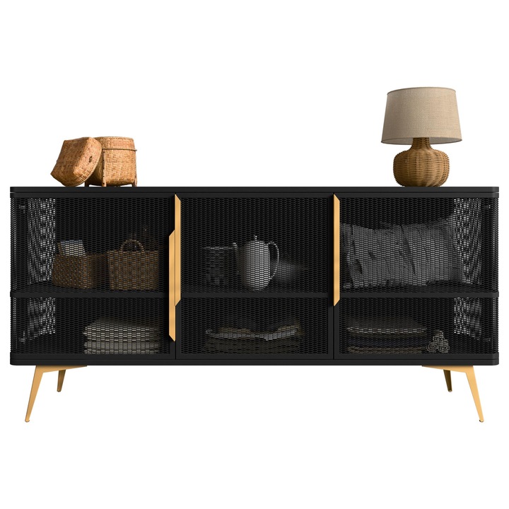 Comoda living Bezor 3, MIRJAN 24, negru + auriu, 40x180x85 cm