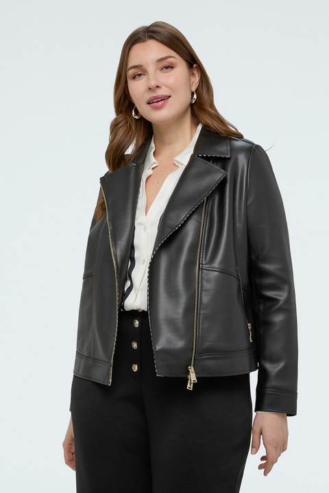 Fiorella Rubino, Jacheta de piele sintetica cu revere decupate, Negru