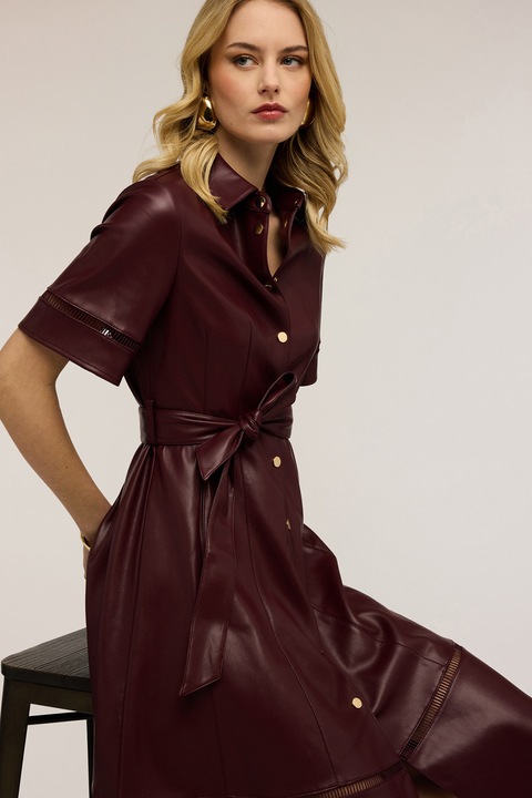 Motivi, Rochie midi evazata cu nasturi, Visiniu