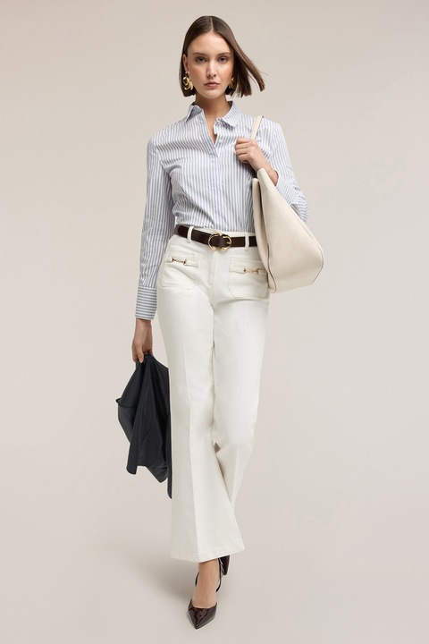 Motivi, Camasa din amestec de bumbac cu model in dungi ', Albastru deschis