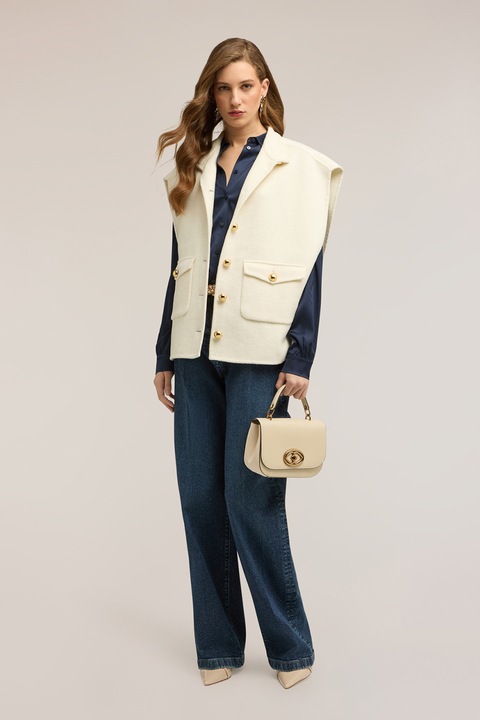 Motivi, Vesta supradimensionata cu nasturi decorativi, Crem, L