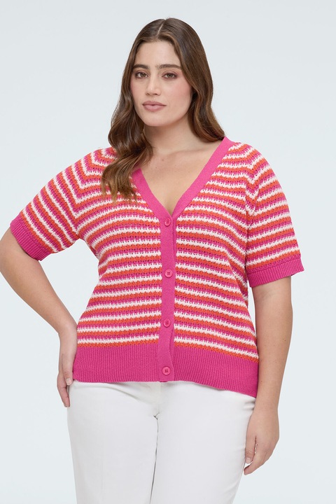 Fiorella Rubino, Cardigan in dungi cu decolteu in V, Roz