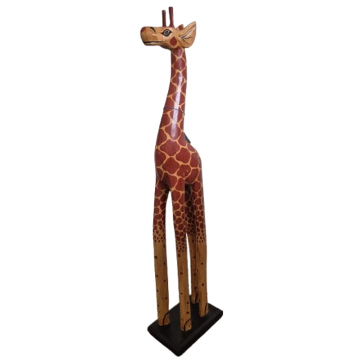 Statueta decorativa girafa din lemn SaMen, handmade, 80 cm, stilizat, pictat manual
