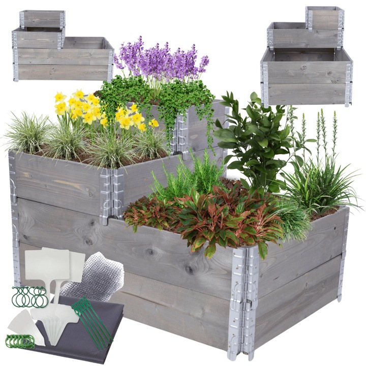 Jardiniera gradina inaltata MODO24, reglabil, lemn, 60x120x80cm, gri