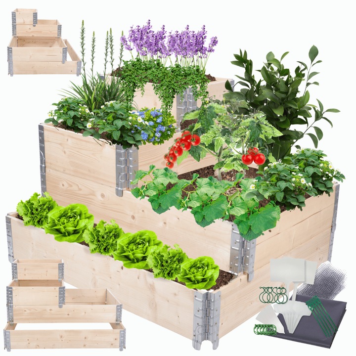 Ghiveci kaskadow, MODO24, 60x120x100cm, bej, cu accesorii pentru gradinarit