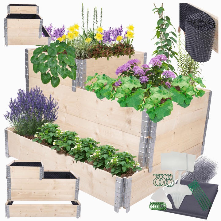 Ghiveci reglat kaskadow MODO24, 60x120x100cm, bej, cu folie de protectie si accesorii gradinarit