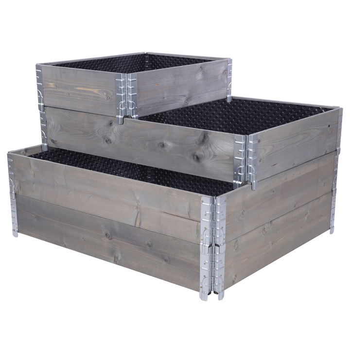 Jardiniera gradina inaltata MODO24, 60x120x100cm, gri, cu folie de protectie si accesorii gradinarit, lemn