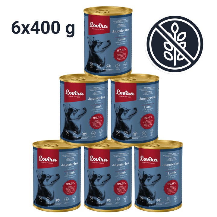 Hrana umeda pentru caini Miel cu dovleac si ierburi aromatice 6x 400 g