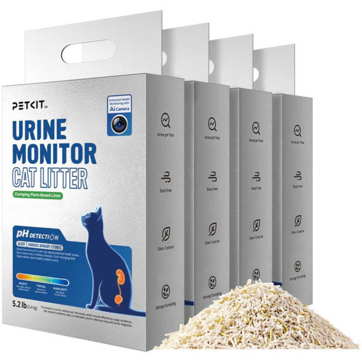 Set de 4 cutii cu nisip pentru monitorizarea urinei, litiera pentru pisici PETKIT Urine Monitor, 2,4 kg/cutie, absorbție rapidă
