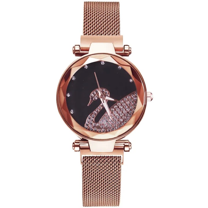 IZMAEL EL-33561 női karóra, arany/fekete, 22cm, cirkónia kerettel