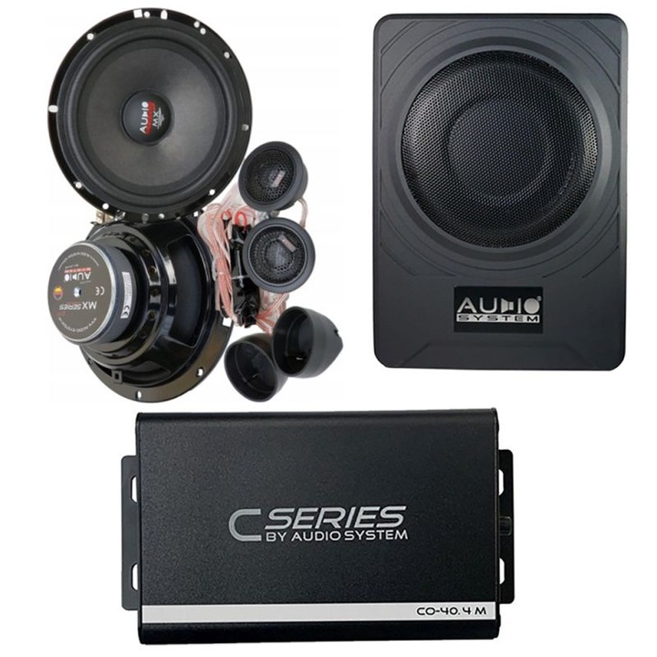 Set difuzoare auto Audio System MX 165 EVO, amplificator 4 canale, subwoofer underseat, accesorii instalare