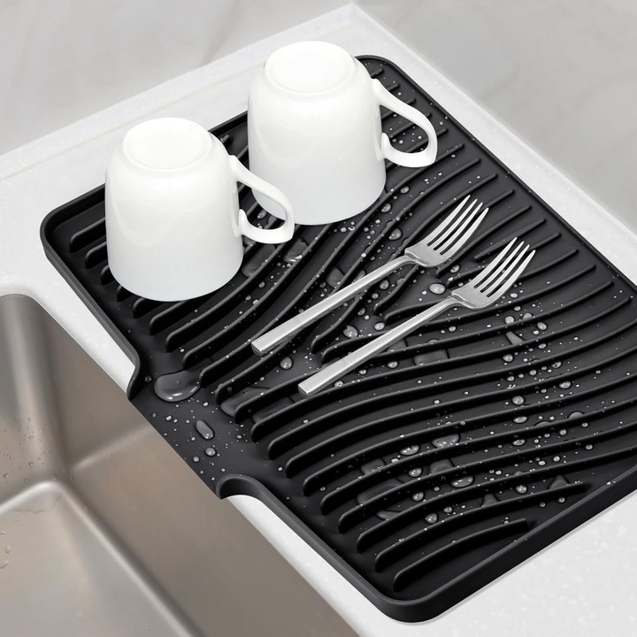 Tapis de uscare din silicon, antiderapant, rezistent la caldura, 35x48cm, negru