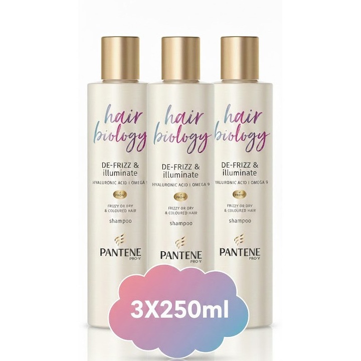 Pantene Hair Biology De-Frizz & Illuminate Sampon Csomag – 3X250ml