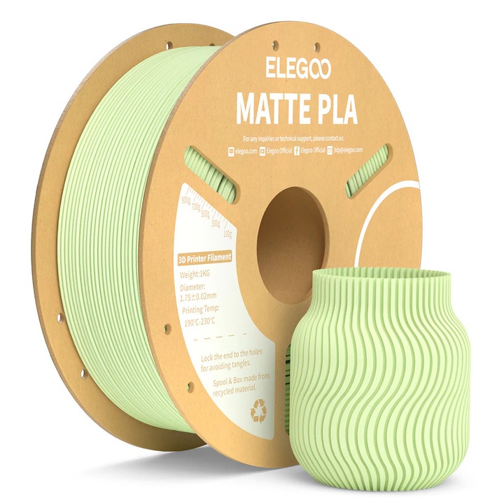 Филамент, Elegoo PLA Мат, 1кг, Ментово зелено, за 3D принтер