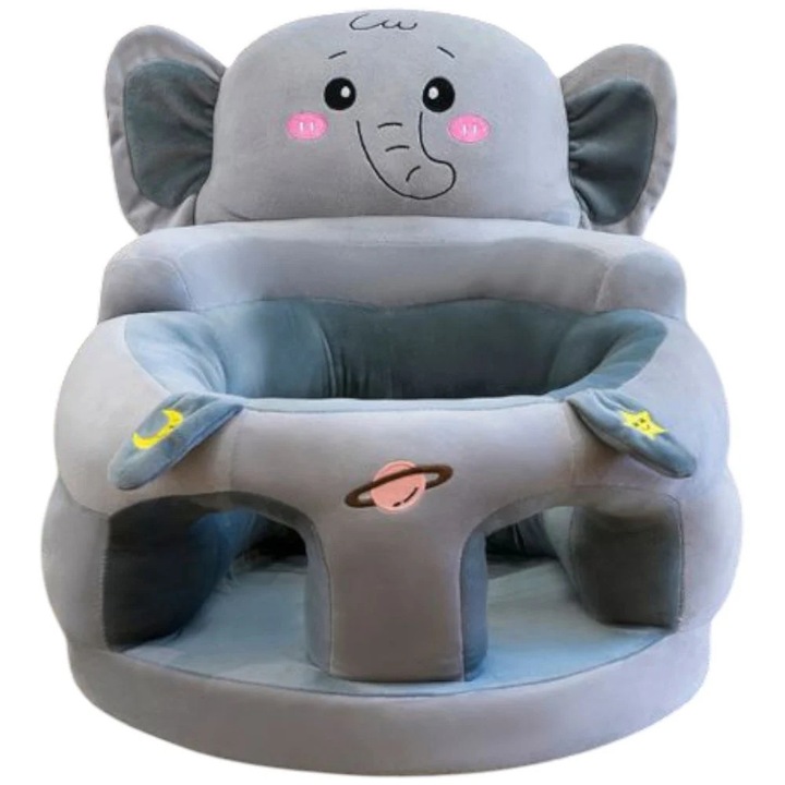 Плюшен бебешки фотьойл, с дунапренена седалка - Сив слон
