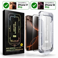 Folie sticla pentru Iphone 17 PRO, 18 PRO Clear, Sticla securizata 0.33mm, Anti-amprenta cu margini negre 6.3", instalare usoara si rapida cu dispozitiv de potrivire automata in 30 sec cu Easy Install Kit, protectie telefon, RikBo®