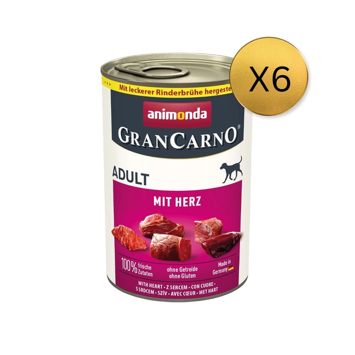 GranCarno Adult nedves kutyaeledel, Szív, 6 db x 400g