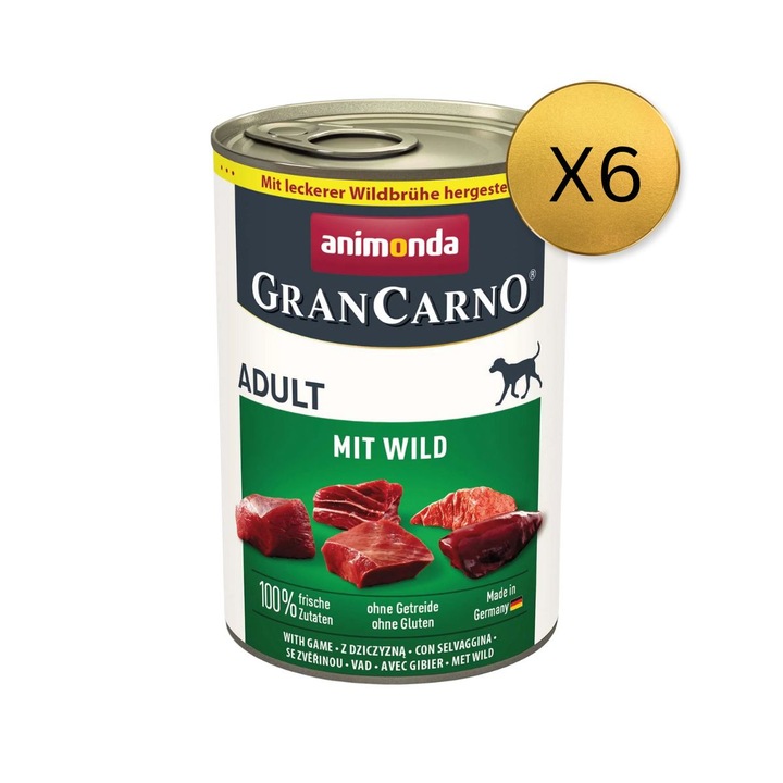 GranCarno Adult nedves kutyaeledel, Vadhús, 6 db x 400g