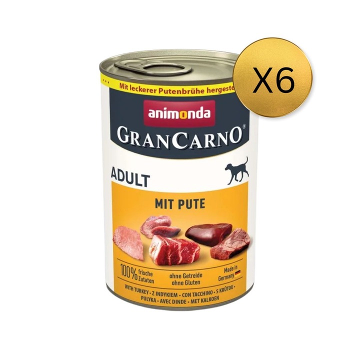 GranCarno Adult nedves kutyaeledel, pulyka, 6 db x 400g