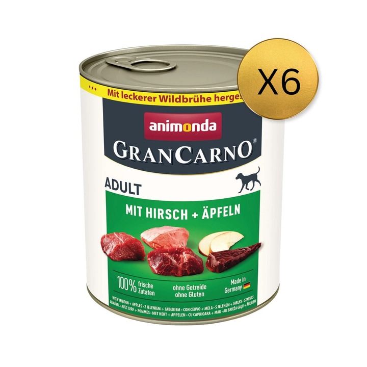 Hrana umeda pentru caini GranCarno Adult, Caprioana, Mar, 6 buc x 800g
