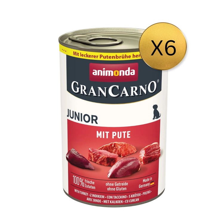 GranCarno Junior nedves kutyaeledel, pulyka, 6 db x 400g