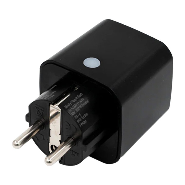 Смарт контакт Shelly Plug M Gen3 с мониторинг на енергията, мощност 3000W, 13A, Bluetooth, WiFi, съвместим с Matter, специализирано приложение, черен