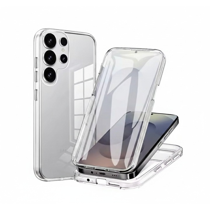 Husa Full body 360 grade, Transparenta pentru Samsung S26 Ultra, Fata + Spate, Silicon si Policarbonat