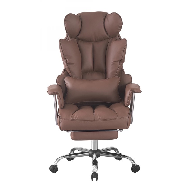 Scaun Birou Directorial, TOPSCAUNE, Perna Lombara Detasabila, Suport Picioare Retractabil, Maro, 119-127cm