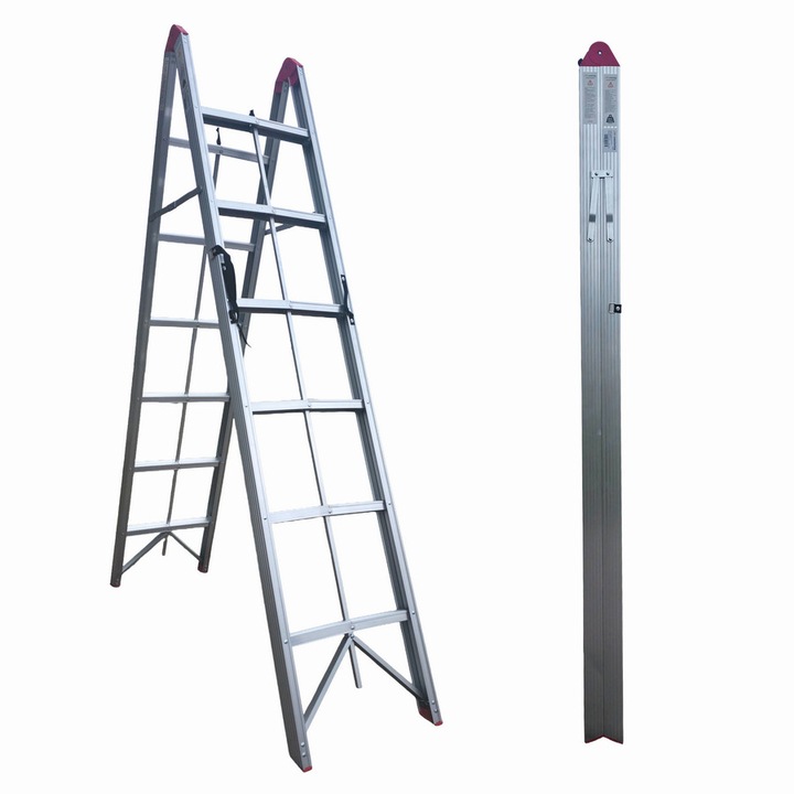 Scara pliabilă MESTERINO Tools JL-308, ultracompactă, din aluminiu, 2x6 trepte, 200x156x44 cm