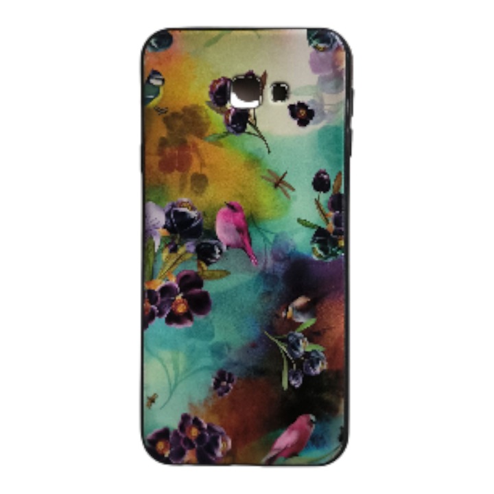 Husa compatibila cu Samsung Galaxy J4+ - 2018, Carcasa din silicon, Design Floricele mov