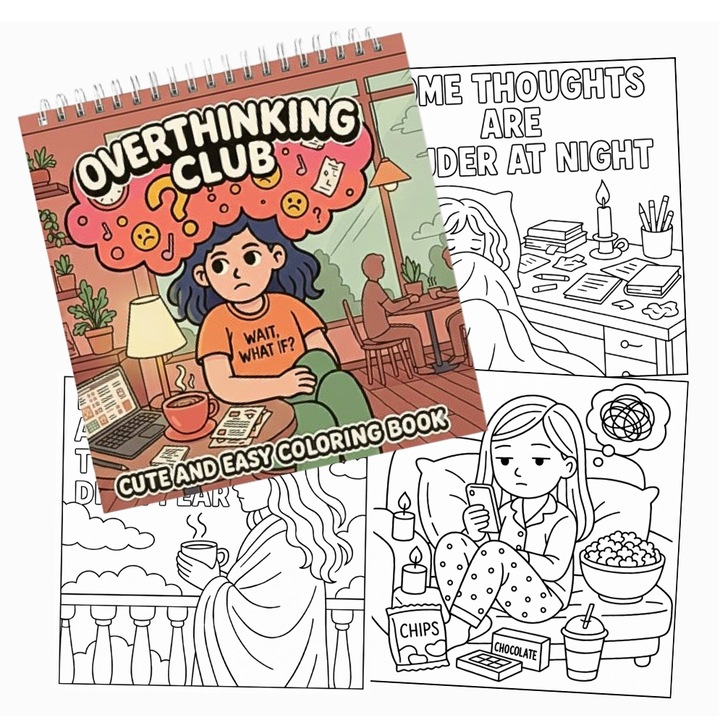 Carte de Colorat pentru Adulti OBRO® - Pagini Groase Cartonate si Spirala, Editia Overthinking Club