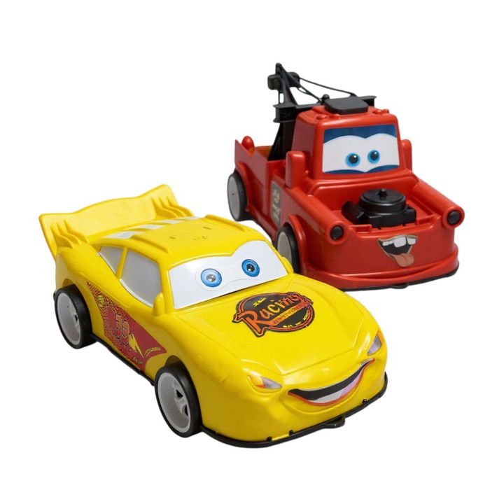 Set 2 mașinuțe jucărie MASTPAD colorate, galben/roșu, 3+ ani