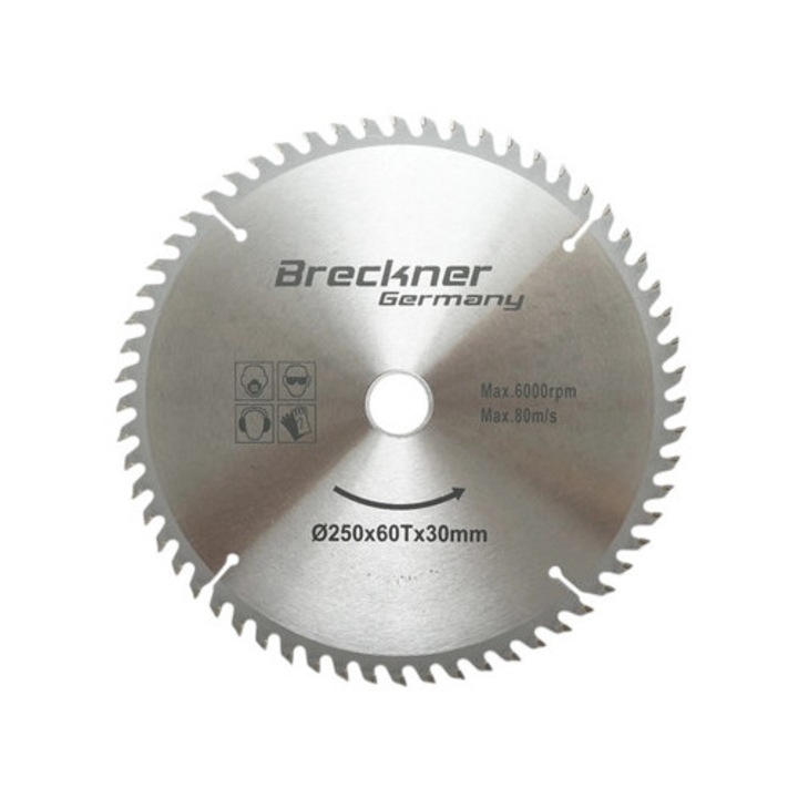 Диск циркулярен вида за дърво 250x30мм, 60 зъба, максимални обороти 6000rpm Breckner Germany