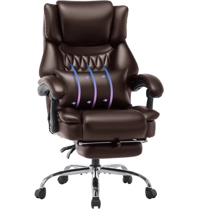 Scaun birou directorial Topscaune, spătar înalt rabatabil, suport picioare retractabil, maro, 68,5x76x119-127cm