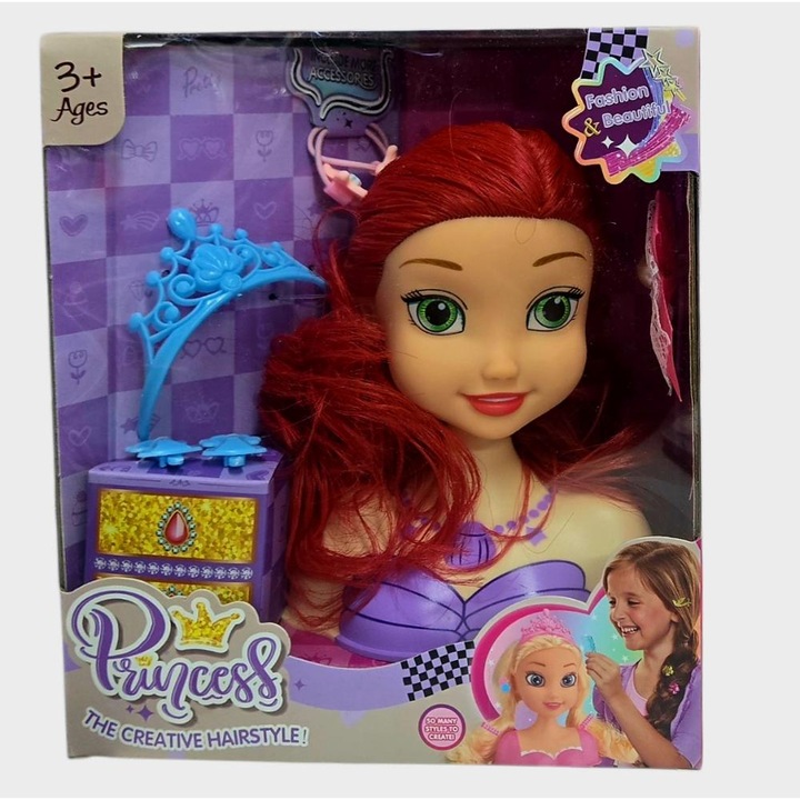 Cap de papusa pentru styling, machiaj si coafuri – joaca educativa si distractiva