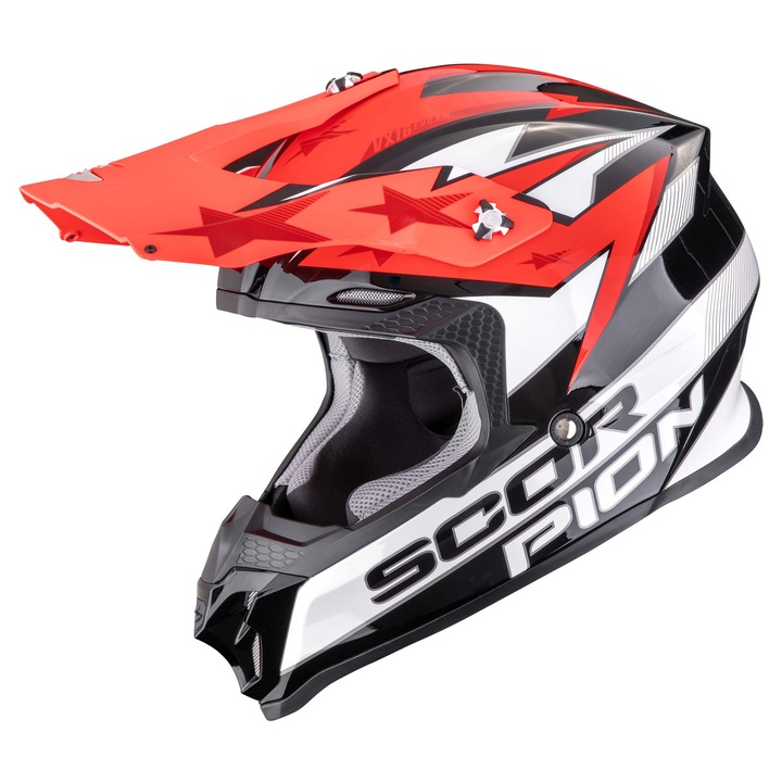 Casca moto Scorpion EXO VX-16 EVO AIR, negru-rosu, M, sistem AirFit, protectie ECE R 22.06