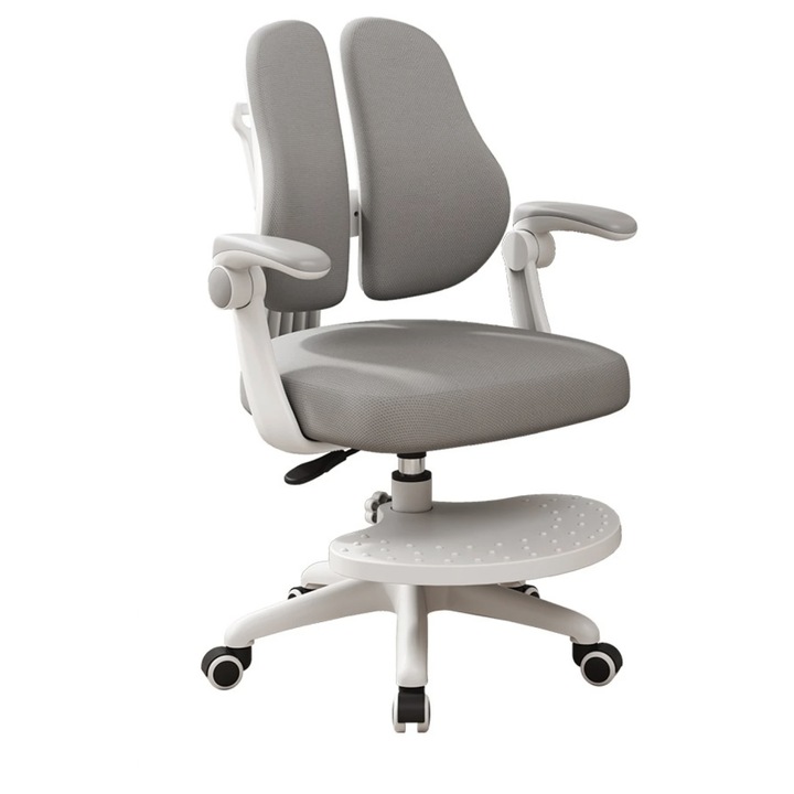 Scaun Ergonomic Copii, Topscaune, Spatar Reglabil, Suport Lombar Adaptiv, Gri, 90-160 cm