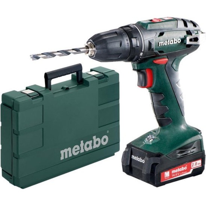Бормашина винтоверт Metabo BS 14.4, 14.4V, 2.0Ah, Li-Ion, безкабелна, в кутия, две батерии
