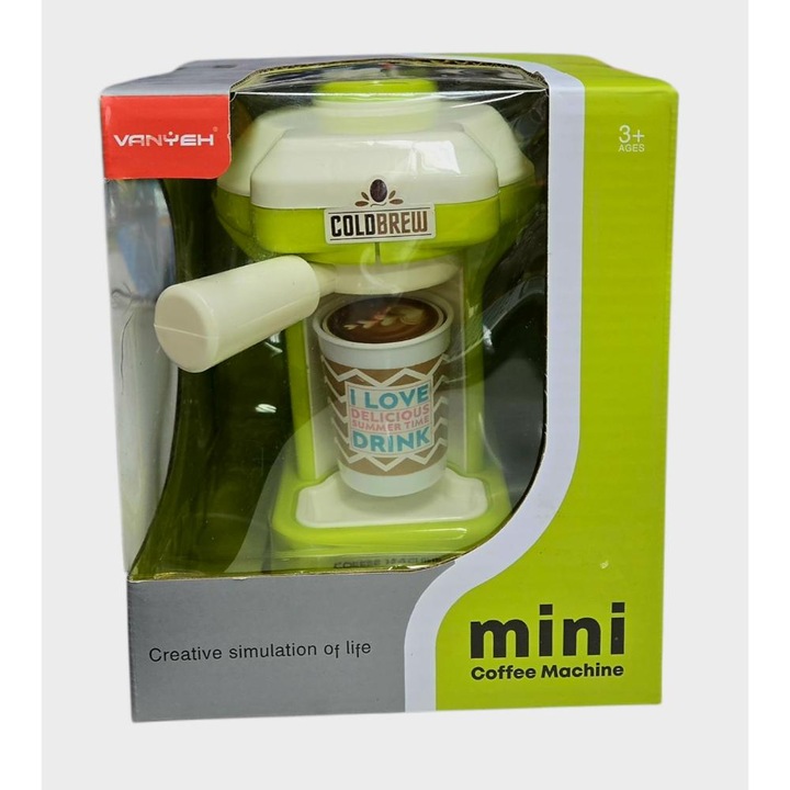 Cafetiera jucarie cu baterii. Design realist, sunete distractive si joaca interactiva pentru micii barista
