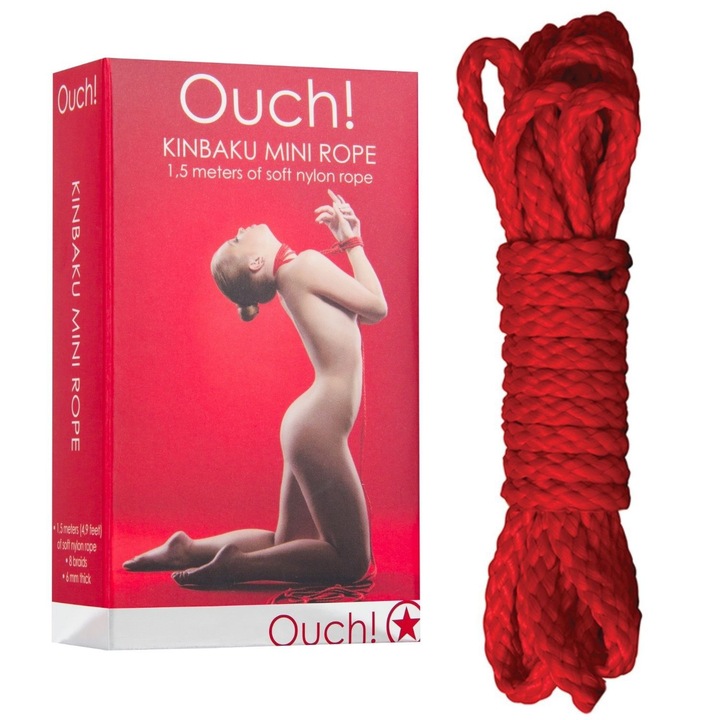Franghie scurta Kinbaku Mini Rope, 1,5 m, rosu, 6 mm