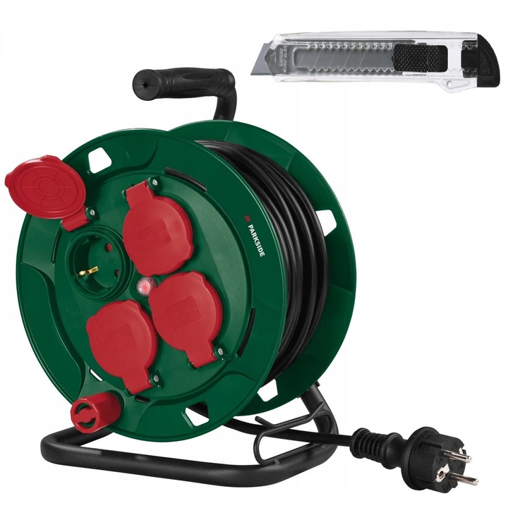 Prelungitor cu tambur 4 gniazda, 10m, 3500W, protectie termica, IP44, set