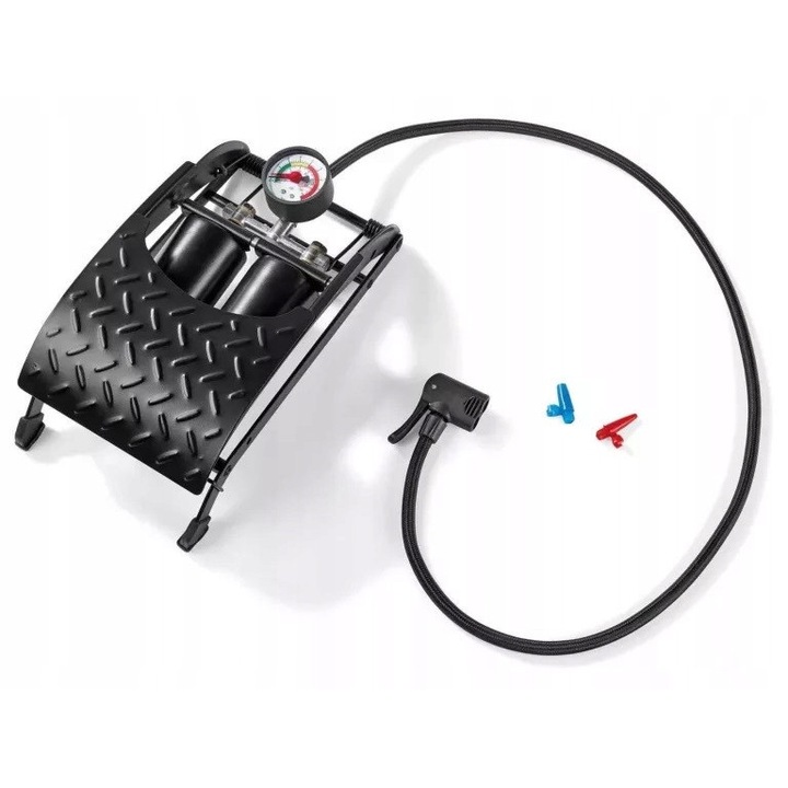 Помпа за надуване Crivit, с манометър, 5 бара, размери 290x150x95мм, дължина на маркуча 100см, тегло 1,5кг