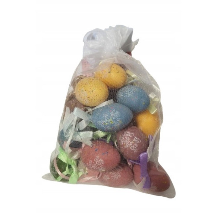 18 darab színes húsvéti tojás szalaggal, dekorációhoz, 3x4cm